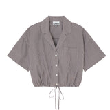 Ganni CHECK COTTON CROPPED BOWLING SHIRT, Chicory Coffee