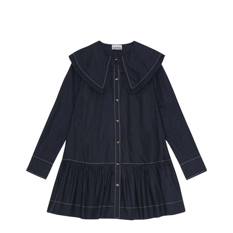 Ganni W0157 BIG COLLAR MINI SHIRT DRESS, Sky Captain - Image 1
