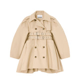 Ganni DOUBLE COTTON PEPLUM TRENCH COAT, Warm Sand