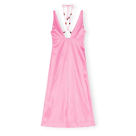 Ganni F8210 DOUBLE SATIN HALTER-NECK DRESS, Wild Orchid - Image 2