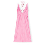 Ganni F8210 DOUBLE SATIN HALTER-NECK DRESS, Wild Orchid