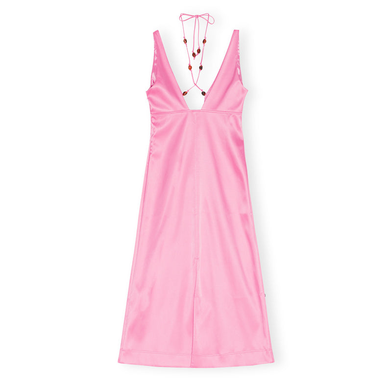 Ganni F8210 DOUBLE SATIN HALTER-NECK DRESS, Wild Orchid