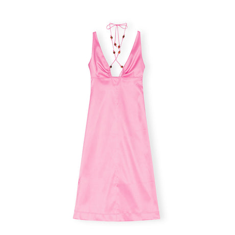 Ganni F8210 DOUBLE SATIN HALTER-NECK DRESS, Wild Orchid - Image 1