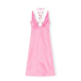 Ganni F8210 DOUBLE SATIN HALTER-NECK DRESS, Wild Orchid