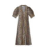 Ganni F8842 V-NECK LONG DRESS, Leopard
