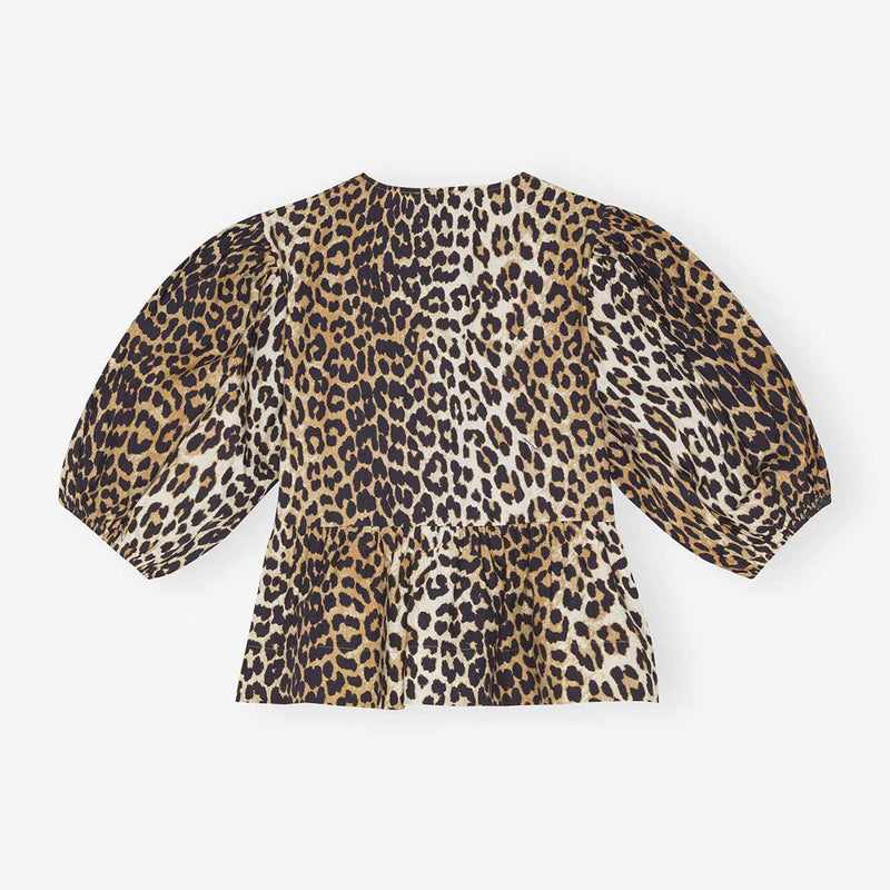 Ganni F9116 PEBLUM BLOUSE, Leopard