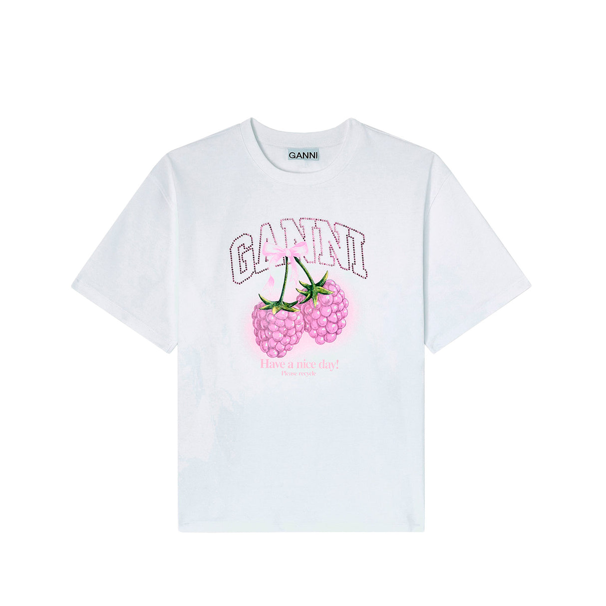 Ganni HEAVY COTTON RASPBERRY PRINT T-SHIRT, Bright White