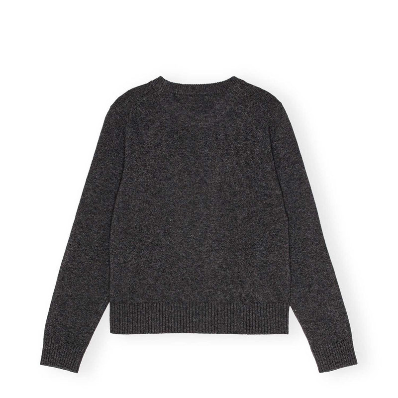 Ganni K2278 GRAPHIC WOOL MIX TIGER CREW NECK KNIT, Gray Quill