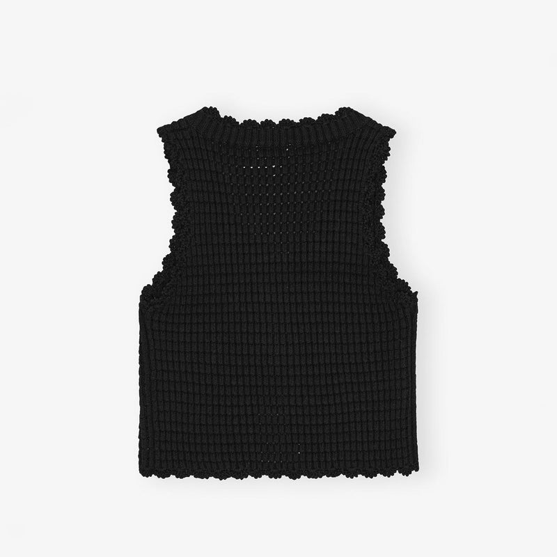 Ganni K2541 COTTON TEXTURED LACE TOP, Black