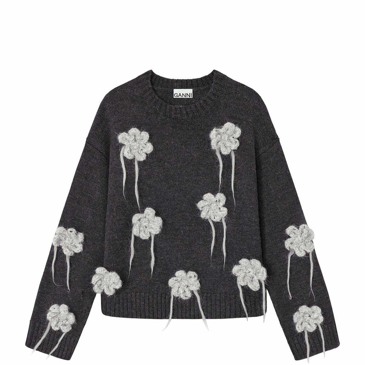 Ganni K2624 FLOWER CROCHET SWEATER, Phantom
