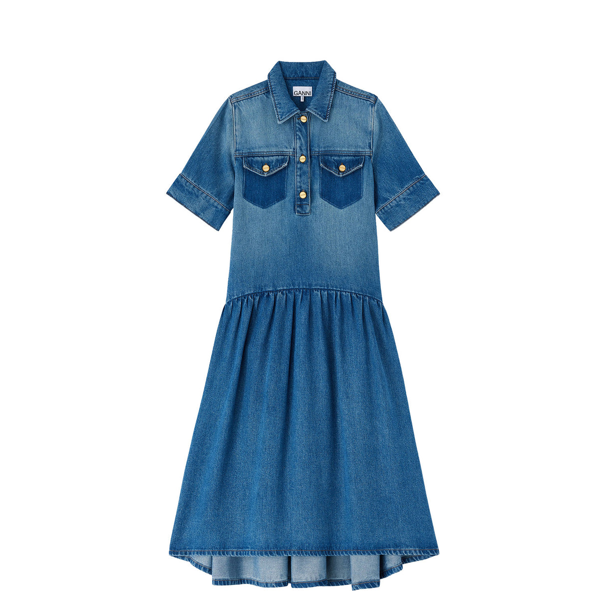 Ganni LIGHT WEIGHT DENIM MIDI DRESS, Tint Wash