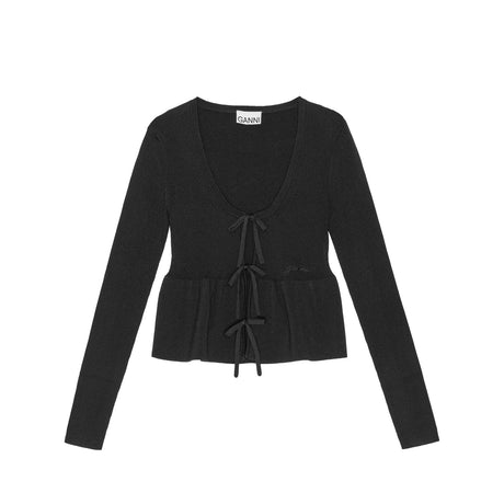 Ganni K2364 MELANGE RIB KNIT CARDIGAN, Black - Image 1