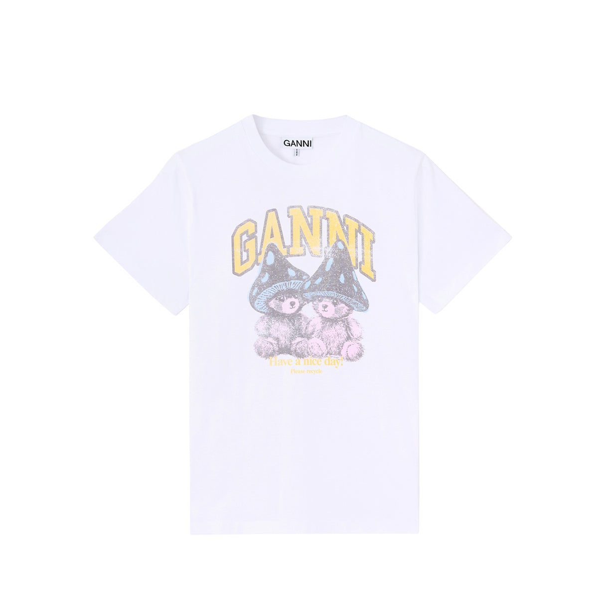 Ganni RELAXED T-SHIRT TEDDY MUSHROOMS, Bright White