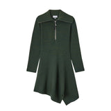 Ganni RIBBED MERINO ZIP DRESS, Dark Green