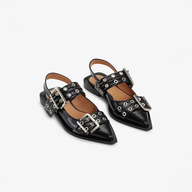 Ganni S2730 FEMININE BUCKLE BALLERINA, Black