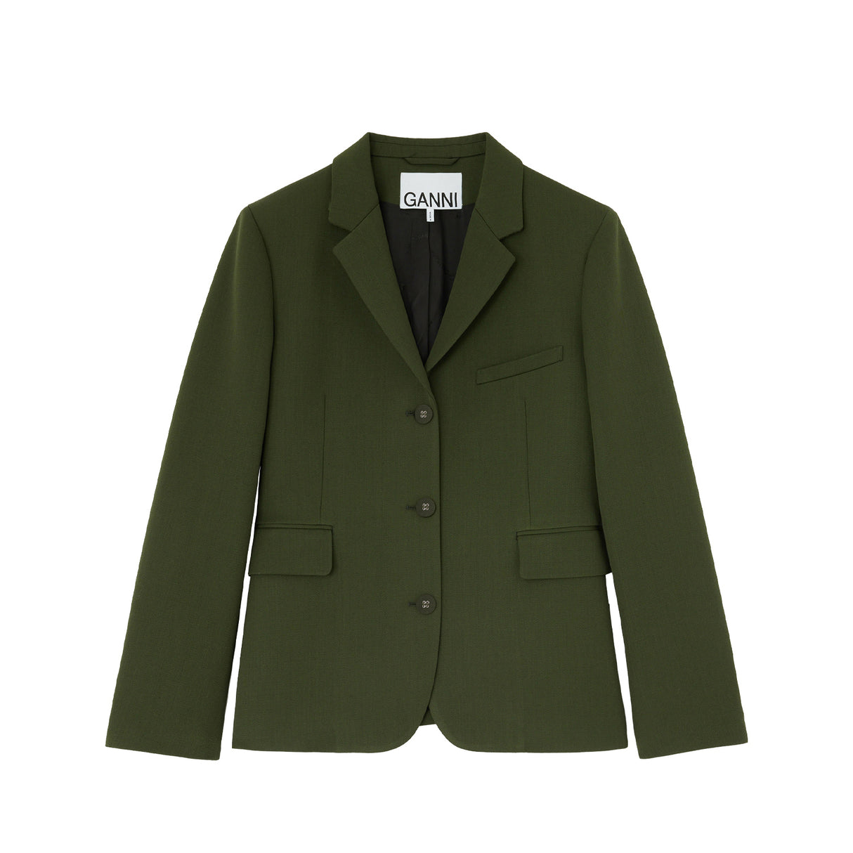 Ganni SINGLE WOOL TWILL BLAZER, Kombu Green