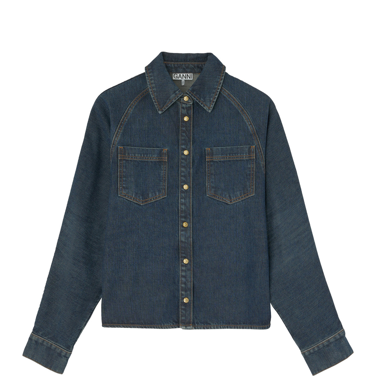 Ganni SLUB MIX DENIM BATWING SHIRT, Dark Blue Vintage