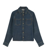 Ganni SLUB MIX DENIM BATWING SHIRT, Dark Blue Vintage