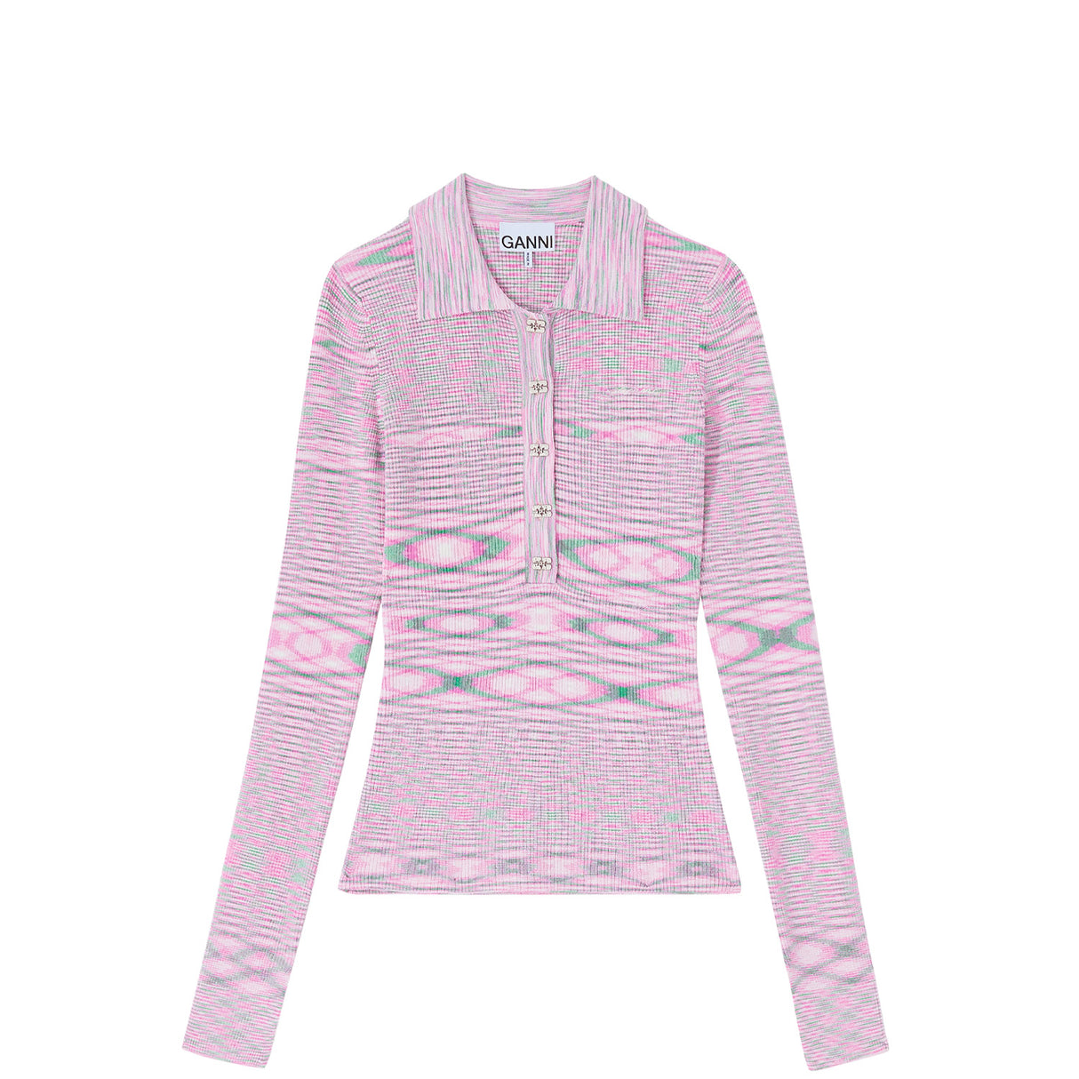 Ganni SPACEDYED KNIT POLO, Chalk Pink