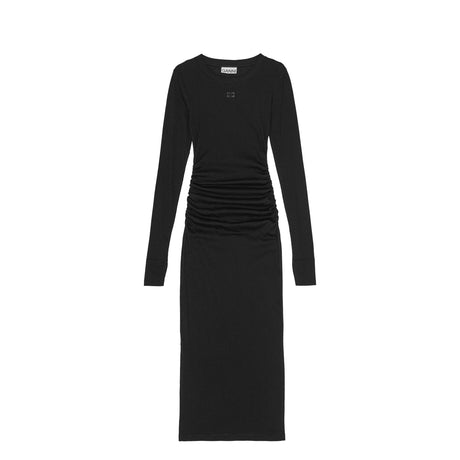 Ganni T4081 SOFT COTTON RIB LONG, Dress Black - Image 1