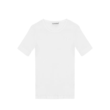 Ganni T3941 SOFT COTTON RIB SS T-SHIRT, Bright White - Image 1