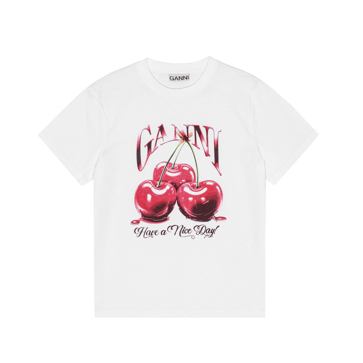 Ganni T4004 BASIC JERSEY CHERRY T-SHIRT, Bright White - Image 1