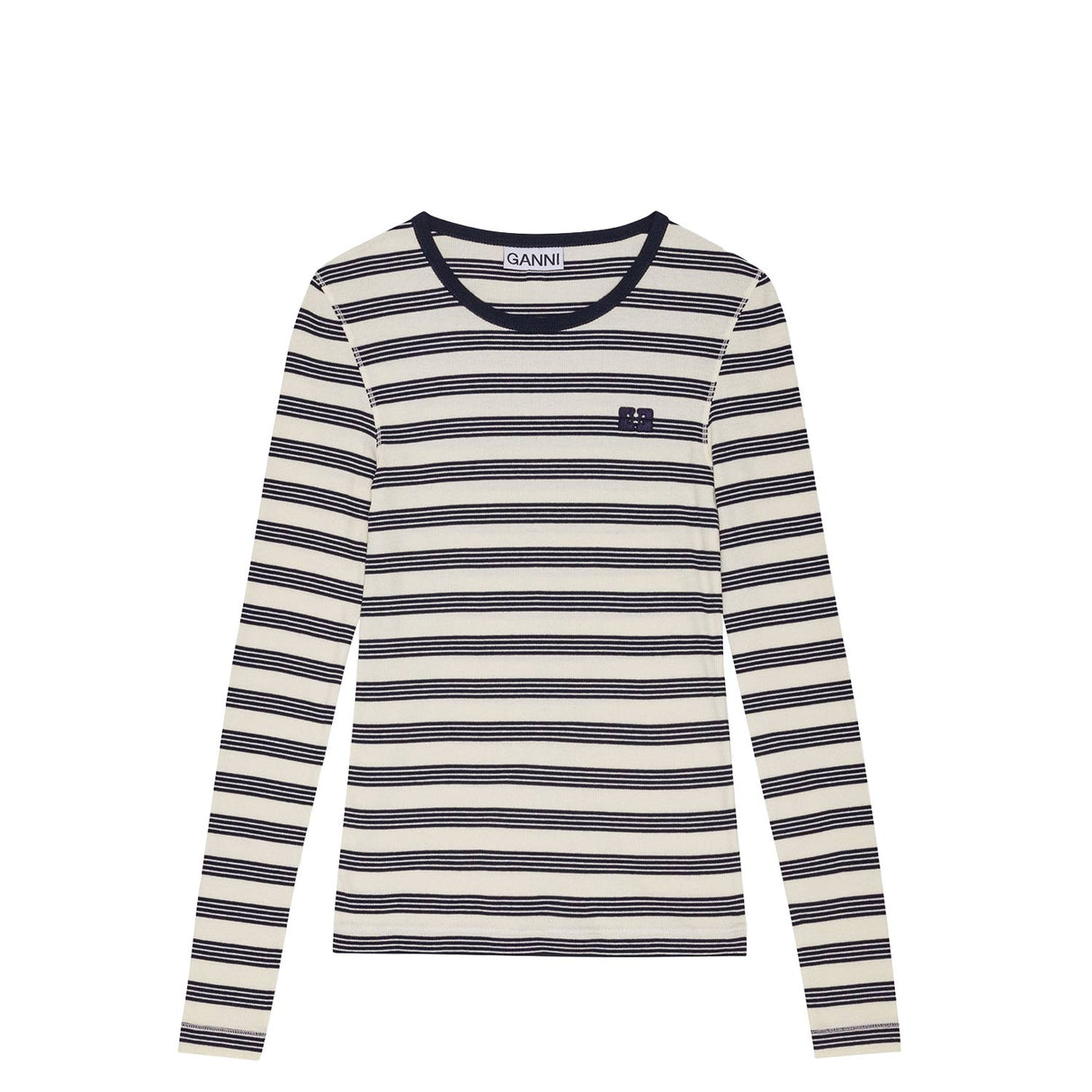 Ganni T4145 RIB LONG SLEEVE T-SHIRT, Sky Captain