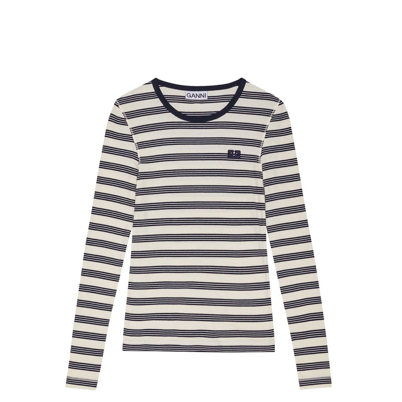 Ganni T4145 RIB LONG SLEEVE T-SHIRT, Sky Captain