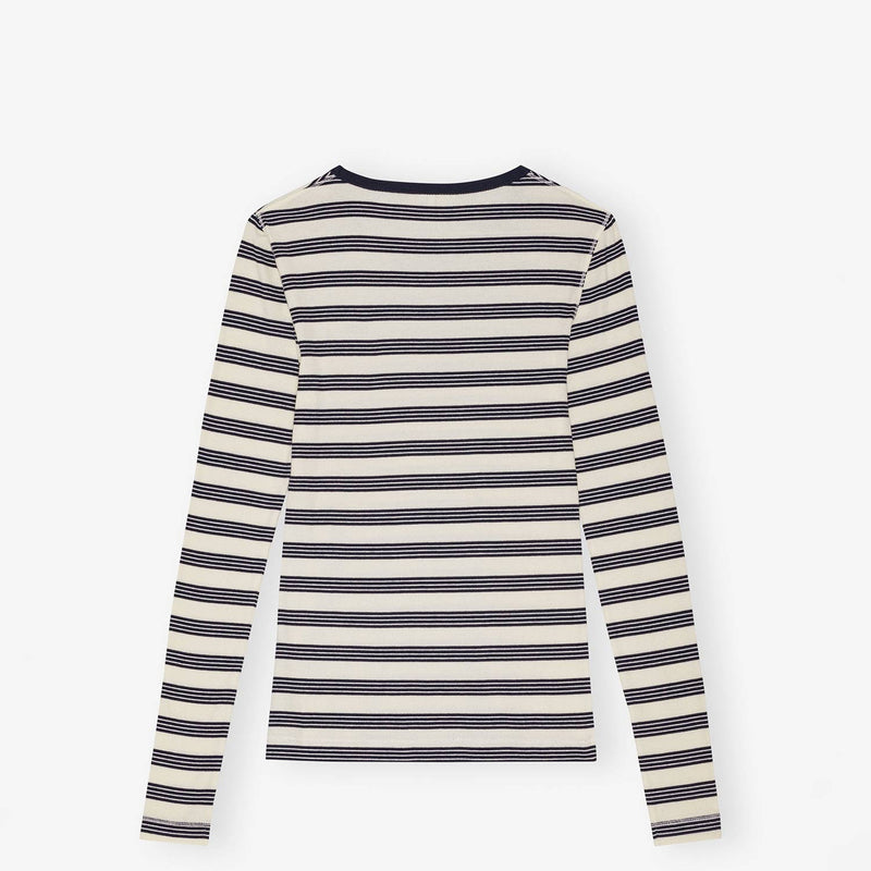 Ganni T4145 RIB LONG SLEEVE T-SHIRT, Sky Captain