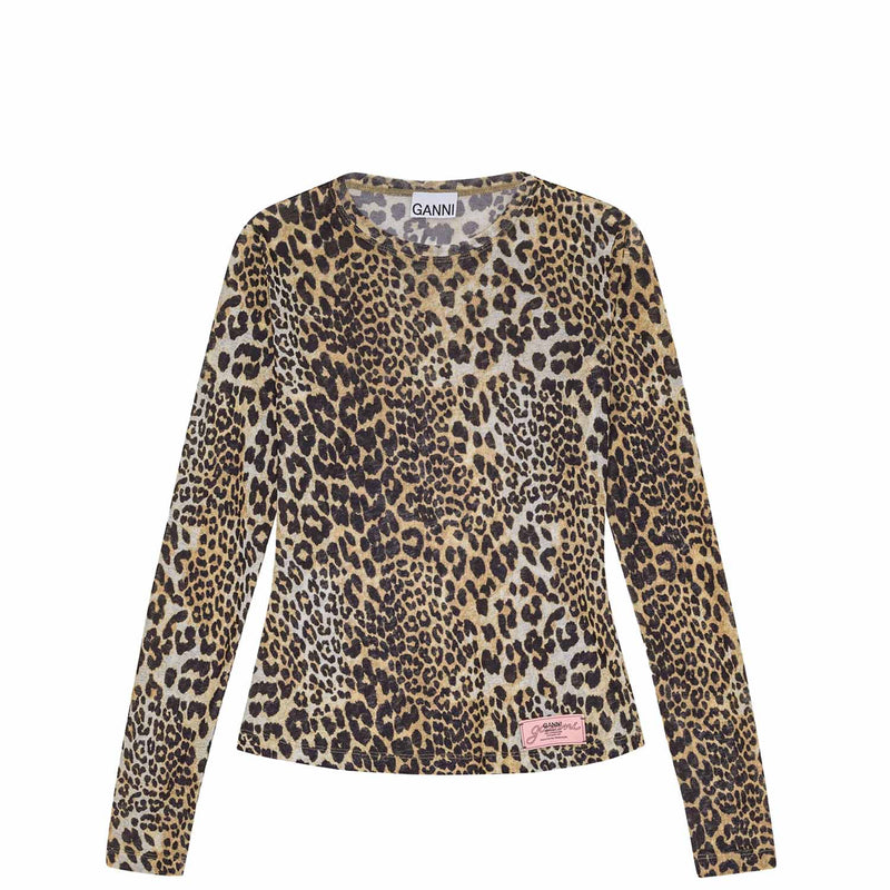 Ganni T4208 LONG SLEEVE TOP, Leopard