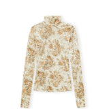 Ganni T4356 PRINTED VELOUR JERSEY TURTLENECK, Cloud Cream