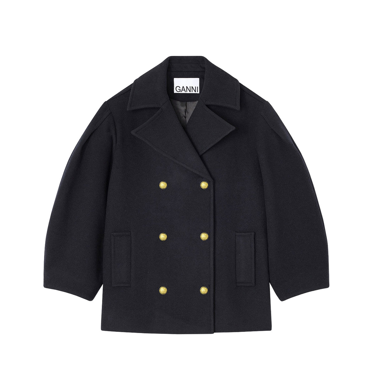 Ganni W0803 PEACOAT WOOL MIDI COAT, Sky Captain