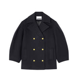 Ganni W0803 PEACOAT WOOL MIDI COAT, Sky Captain