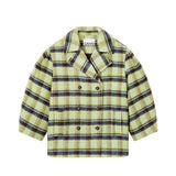 Ganni W0992 BRUSHED WOOL CHECK MIDI COAT, Lime Sherbet