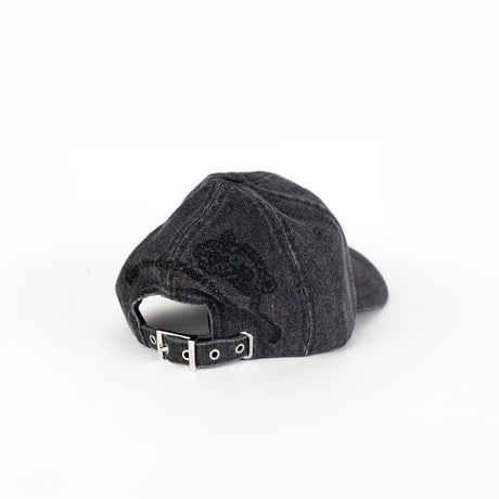 Ganni WASHED EMPROIDERY DENIM CAP, Black Washed