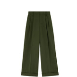 Ganni WOOL TWILL OVERSIZED PLEATED PANTS, Kombu Green