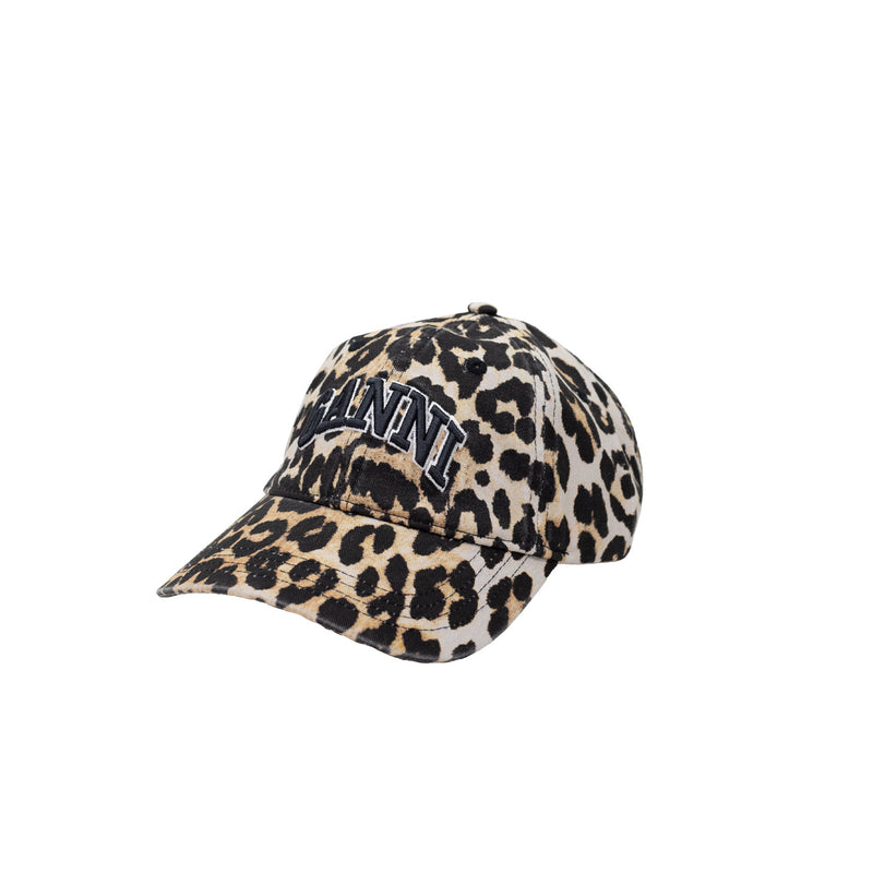 Ganni A6898 CANVAS CAP LEO EMB, Leopard