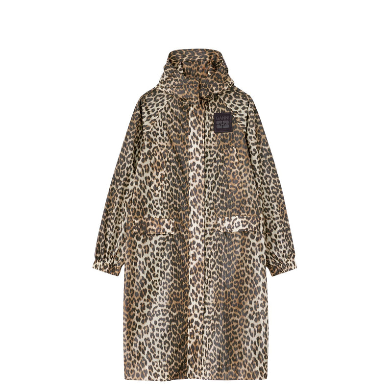 LEOPARD NYLON PARKA COAT, Almond Milk
