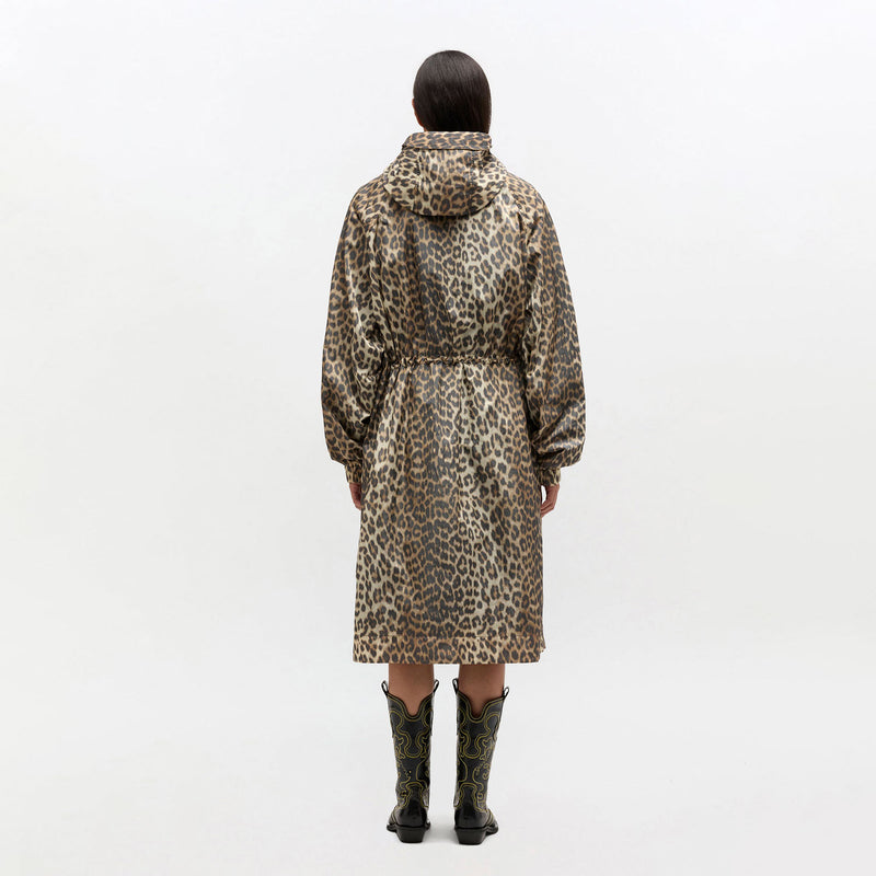 LEOPARD NYLON PARKA COAT, Almond Milk