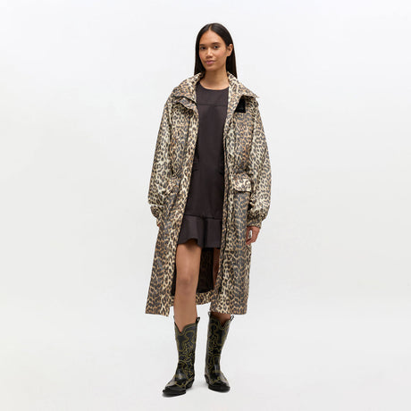 LEOPARD NYLON PARKA COAT, Almond Milk
