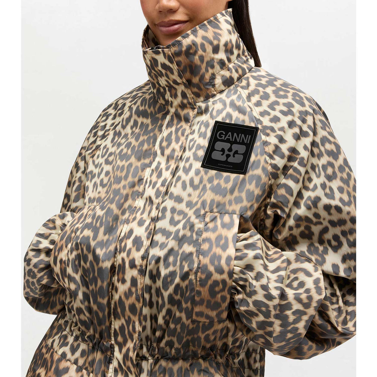 LEOPARD NYLON PARKA COAT, Almond Milk