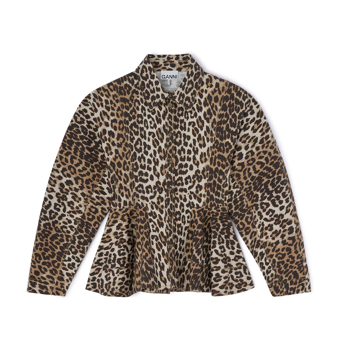 PRINTED STRETCH COTTON PEPLUM SHIRT, Almond Milk