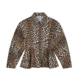 PRINTED STRETCH COTTON PEPLUM SHIRT, Almond Milk