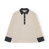 Ganni T4215 STRIPED COTTON POLO, Egret