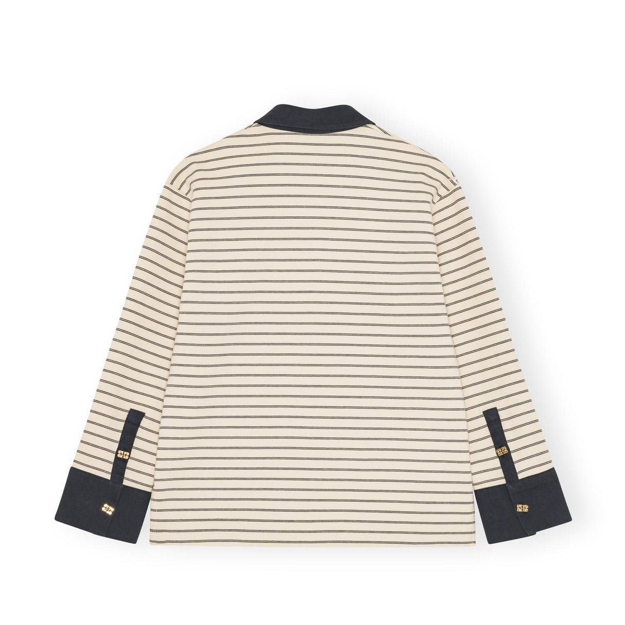 Ganni T4215 STRIPED COTTON POLO, Egret