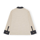 Ganni T4215 STRIPED COTTON POLO, Egret