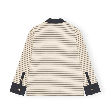 Ganni T4215 STRIPED COTTON POLO, Egret