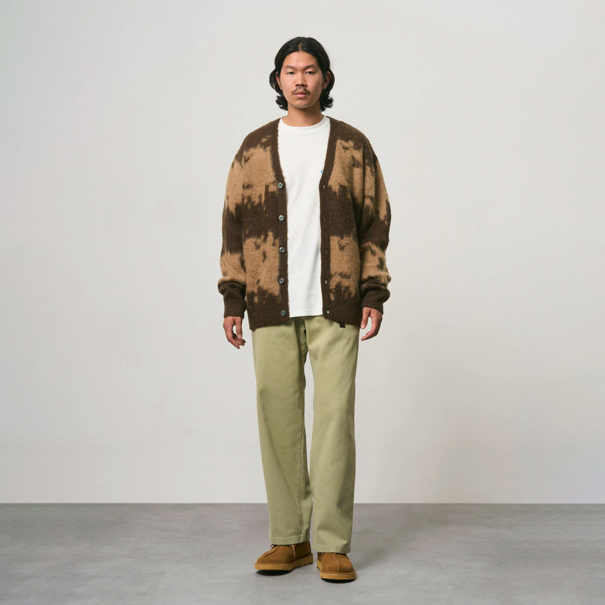 Gramicci MOHAIR SPLATTER CARDIGAN, Taupe Splatter