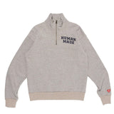 HUMAN MADE HALF-ZIP SWEATSHIRT, GRAY GRAY