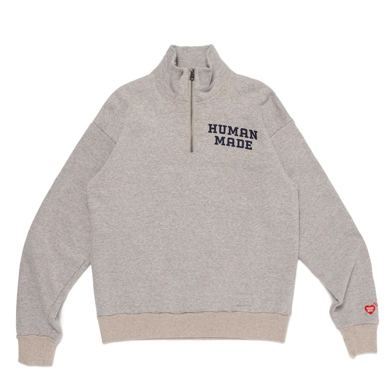 HUMAN MADE HALF-ZIP SWEATSHIRT, GRAY GRAY